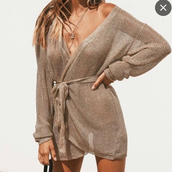 Gold Wrap Chain Sweater Dress - Picture 1 of 4